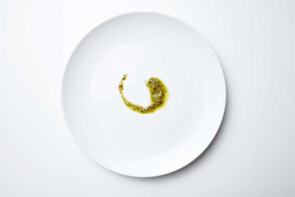 pesto sause white blank plate isolated top view